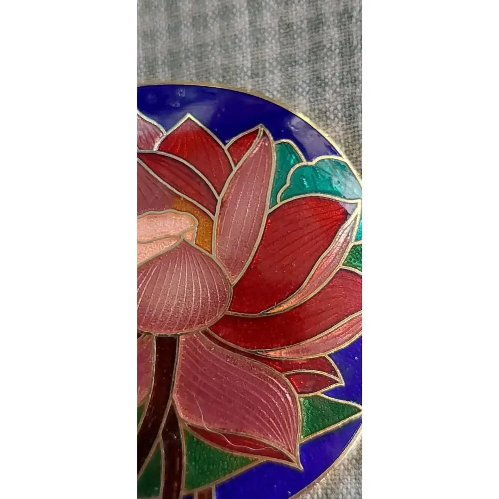 Pink Red Cloisonne Lotus Guilloche Enamel Buckle